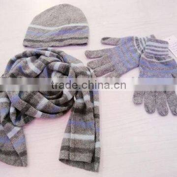 lambs wool stripe hat scarf gloves set