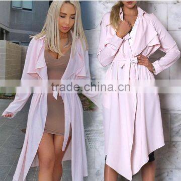 Wholesale new design over size pink women long waterfall drape coat