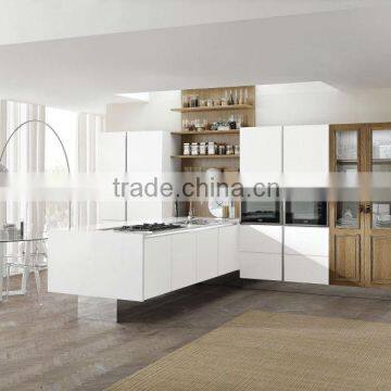 Modern kitchen cabinet high gloss lacquer mixed solid wood