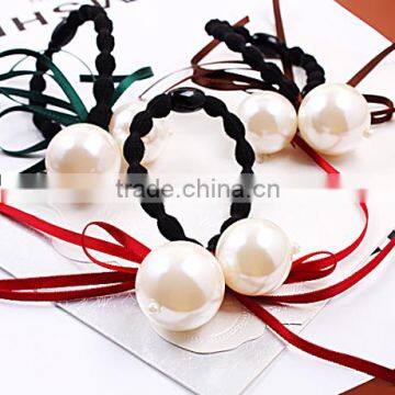 Simple Fashion Elegant Ribbon Double Imitation Pearl Hairband Elastic Hair Bands for Women Bride Accessories Jewelry