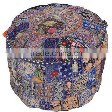 Indian Bohemian Patchwork Floor Cushion Pouf Vintage Indian Foot Stool