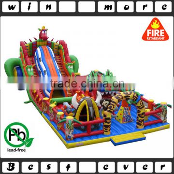 Commercial grade inflatable amusement park equipment, amazing dino theme inflatable fun city slide for sale