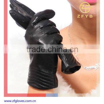 ladies fashion wholesale leather gloves with Sponge embroidery