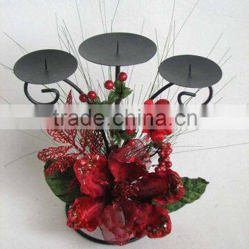 Christmas indoor decorations artificial velvet red poppy flowers candlestick