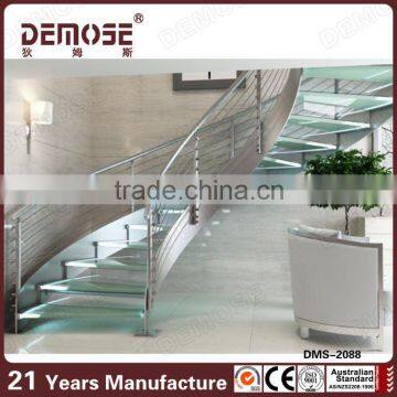 Indoor Glass Stairs With Stainless Steel Staircases Handrails Design