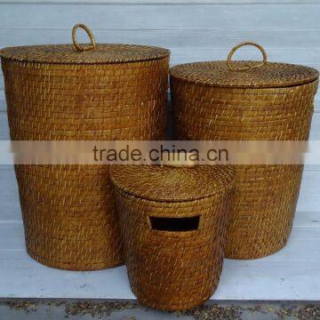 New style Rattan laundry basket with handles and lid