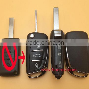 New arrival Citroen 3 button flip remote key flip blank shell case with HU83 407 Blade and battery place for citroen remote key