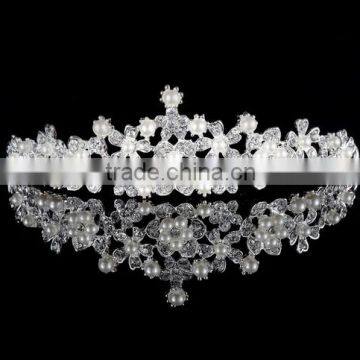 New designs wholesale Crystal Bridal Wedding Jewelry Pearl Crown Tiara Headband Hair Accessories