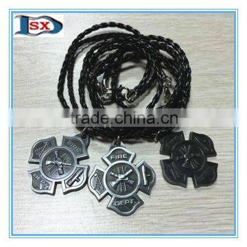 Promotional assemble Dog Tag with leather rope/antique nickel plated dog tags set with black rope