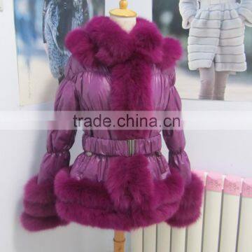 fashion down jacket with fox fur trim and fur hood for women