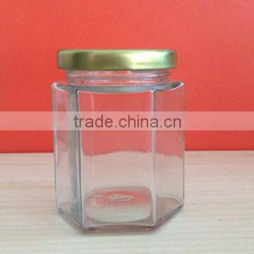 High quality wholesale 350ml Hexagon Honey Glass Jar