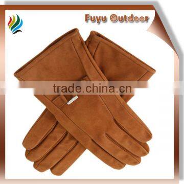 High-end china long brown winter suede plain style lined women suede leather gloves