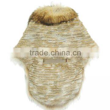 Women Bat-shawl Style Rabbit Fur Shawl With Raccoon Fur Collar,KZ14127 photo-3