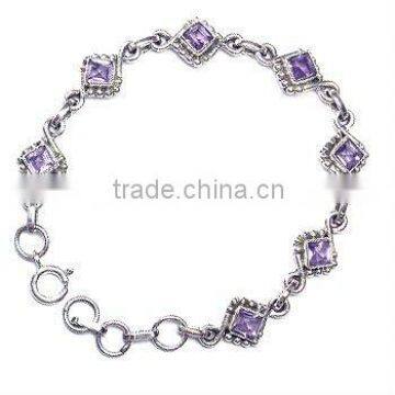 Silver Bracelet, Amethyst Bracelet, Indian Silver Bracelet