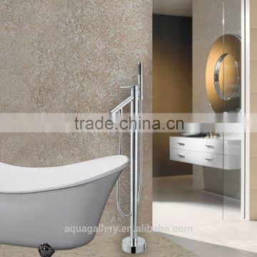 Single Handle Floor Standing Brass Bathtub Tap with Hand Shower