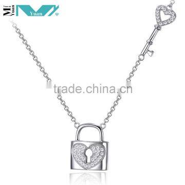 Key and lock sterling silver 925 pendant chain necklace