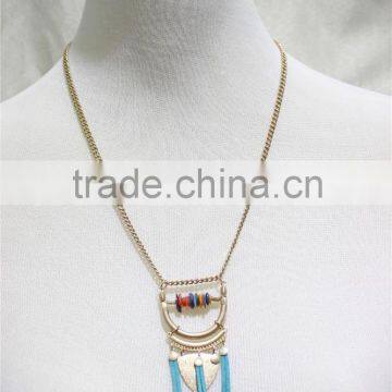 Multi Color Shell w/ Blue Suede Triangle Triple Pendant Necklace 2016 Fashion Style Wholesale