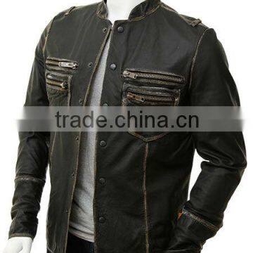 Men Leather Shirt With Contrast Cream Wax