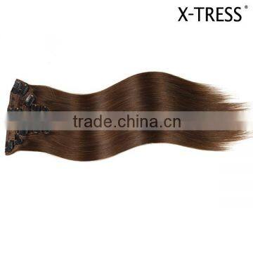 7pcs 20inch 113g asia chinese remy double drawn cuticle intact medium brown silk straight clips in human hair extension