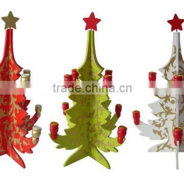 Wooden christmas candle stick holder tree with eight sticks xmas tree shaped candle stick holder for home decoration