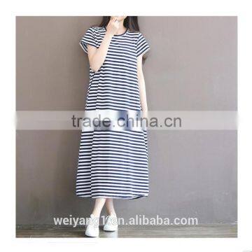 Wholesale Factory Direct Retro Round-neck Striped One-piece Women Casual Black Dress