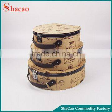 Vintage Brown Retro Cardboard Paper Floral Printing 3Pcs Home Organizer Storage Box Set With Handle And Lock