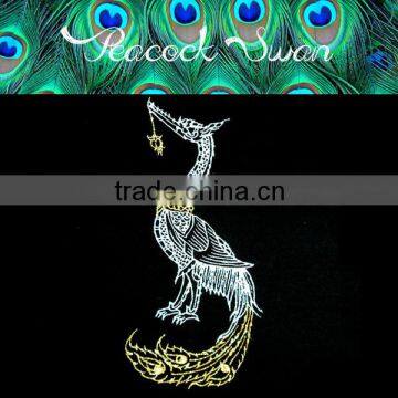 Peacock Swan THAILAND ART T-SHIRT PAINTED FABRIC Acrylic Glitter PAINTING BY HAND RARE PRODUCTS photo-4