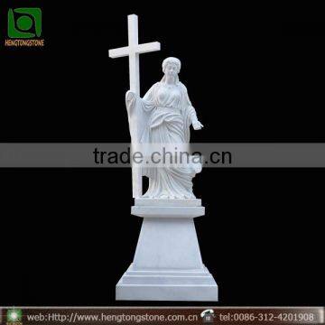 Hand Carved White Marble Woman Statue with Cross