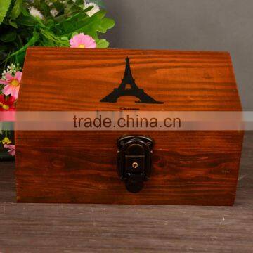 N535 Hot Sell Wooden Storage Box Effel Printing Retro Sundries Holder Box photo-5