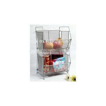 High Quality Fashion Stackable 2 Tier Metal Mesh Kitchen Sundry Storage Basket / Desk Organizer