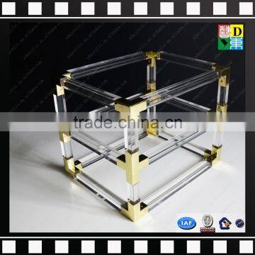 High transparent acrylic coffee table frames PMMA side table 2 layers table with metal from china manufacturer