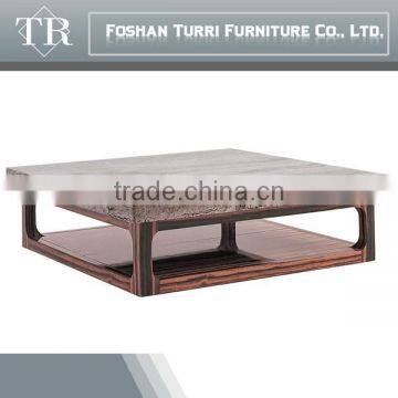 Antique MDF With Wooden Veneer Square Travertine Coffee Table photo-4