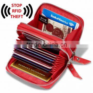 Women's Genuine Leather RFID Secure Spacious Cute Zipper Card Wallet Small Purse