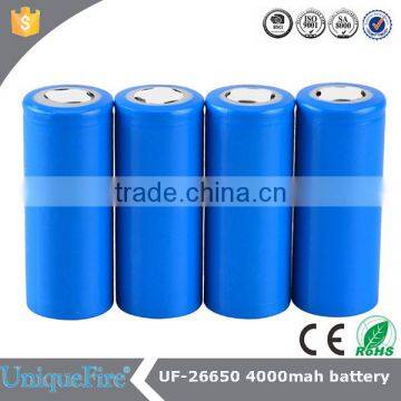 Uniquefire 3.7v 26650 lithium battery capacity 4000mah ICR26650 Rechargeable batteries