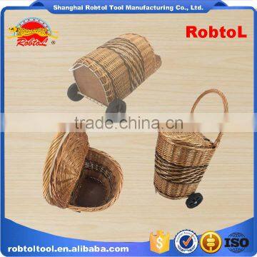 Unique Vintage Willow Weaved Woven Wicker Shopping Trolley Wheels Basket Cart
