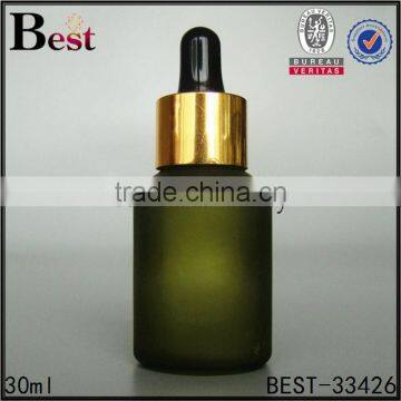 China Rosted Dark Green Cosmetic Lotion Essential Oil Perfume 30ml Glass Bottle With Dropper With pp White Dropper photo-5