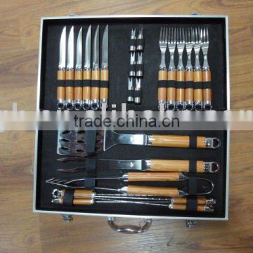 19pcs stainless steel bbq tool set with wooden handle