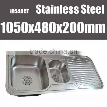 Stainless Steel Double Bowl Kitchen Sink with Right or Left Hand Drainer