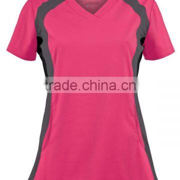 White Cross Scrubs Color contrast Mixer Side V Neck Stretch women doctor hospital Sport Tops supplier china