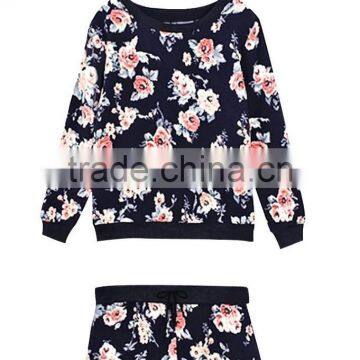 New Winter Women Brand Fashion Long-sleeved Tops + Shorts Floral Track Suit photo-2