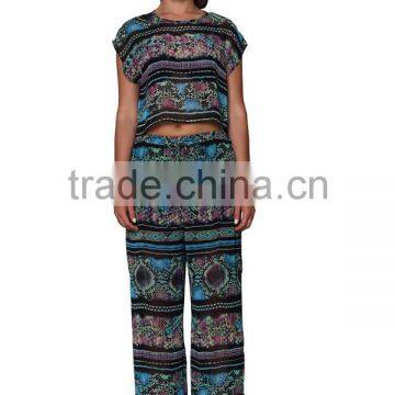 2015 Latest Fashion Women Round Neck Design Print Top Set photo-2