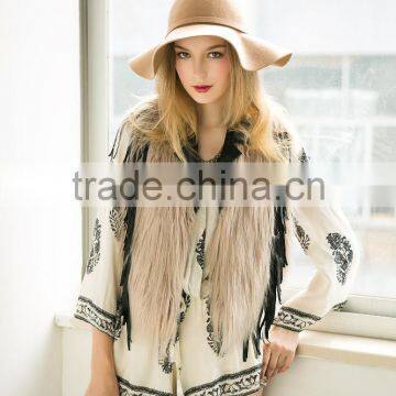 2016 New European Style Leather Splicing Faux Fur Vest Woman Dress