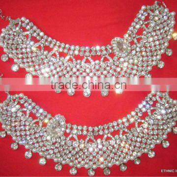 bridal Silver crystal broad payal ANKLETS pair feet bracelet