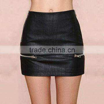 MGOO High Quality Black Twill Mini Plain Skirt For Women Wholesale Silver Zip Fashion Sexy Skirt 15144A108 photo-4