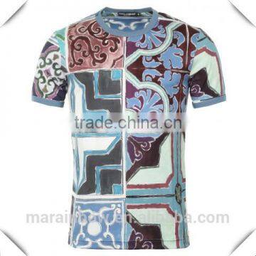 Multicolored Mens Cotton Printed T-Shirt Sublimation Printed Short Sleeve T Shirt Sublimation All Over Printing Tee