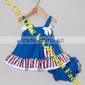 Great 4th of July and summertime outfit Infant Baby Girls Blue Stripe Ruffle Bow Swing Top & Diaper Cover Sets