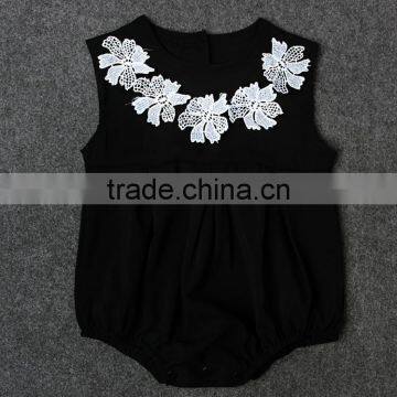 White Flower Lace Mix Romper Plain Black Summer Romper Baby Playsuits