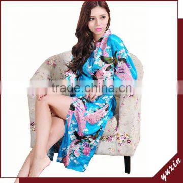 Wholesales silk Peacock Women Silk Kimono Long Robe WR018