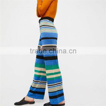 2017 OEM Womens Baggy Long Trousers Striped Knit Flare Pants photo-2