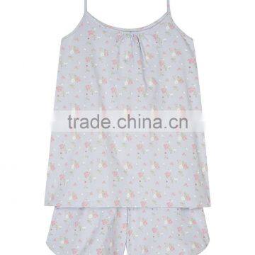 Hot Sale 2017 Custom Kids Summer Floral Cotton Pajamas for Baby Girls Pyjama Top and Shorts Set 1-6 Years